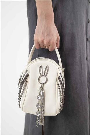 Tavşan Desen Taş Baskı Detay Omuz Çantası