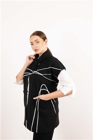 Tek Düğme Detay Kısa Kollu Çizgi Desenli Hırka