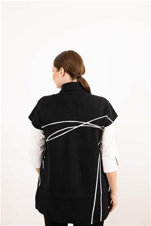 Tek Düğme Detay Kısa Kollu Çizgi Desenli Hırka