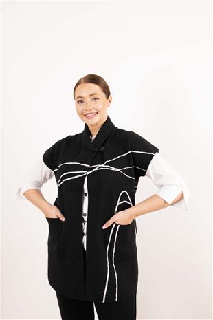 Tek Düğme Detay Kısa Kollu Çizgi Desenli Hırka