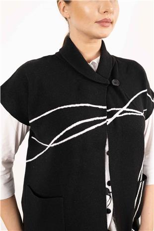 Tek Düğme Detay Kısa Kollu Çizgi Desenli Hırka