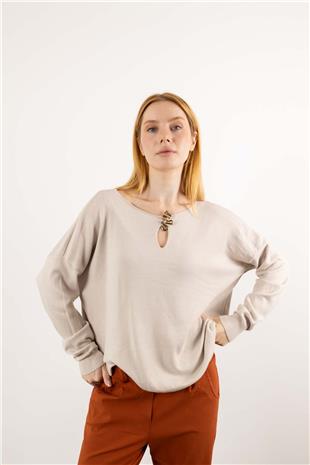 Toka Detaylı Uzun Kollu Triko Kazak