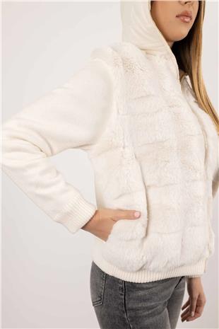 Triko Kol Detay Peluş Mont