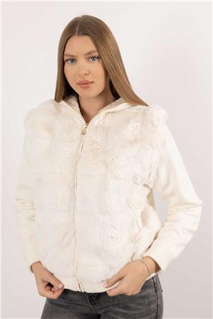 Triko Kol Detay Peluş Mont