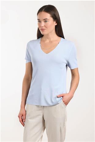 V Yaka Detaylı İnci Kolyeli Kadın Bluz