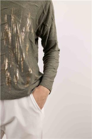 V Yaka Detaylı Uzun Kolu Kabartma Ve Desenli Kazak