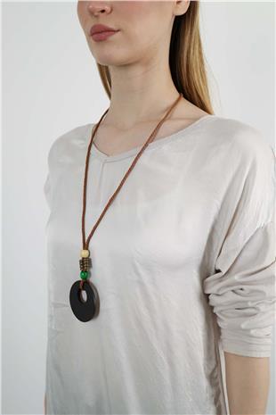 V Yaka Önü Saten Kolyeli  Bluz