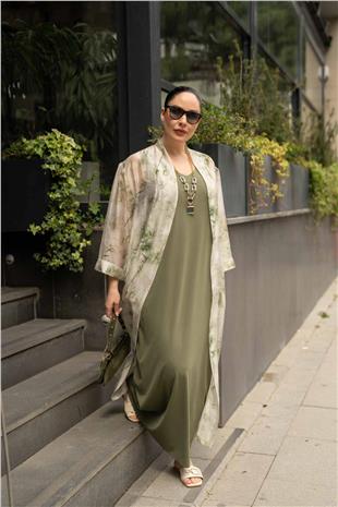 V Yaka Sıfır Kol Basic Uzun Kadın Elbise