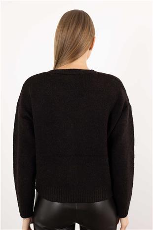 V Yaka Tüy Detaylı Taş İşlemeli Triko Hırka