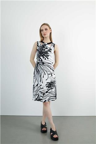 Yaka Detay Kolsuz Midi Elbise