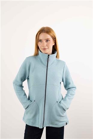 Yaka Detaylı Fermuarlı Cepli Şerit Desenl Örme Ceket