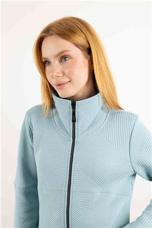 Yaka Detaylı Fermuarlı Cepli Şerit Desenl Örme Ceket