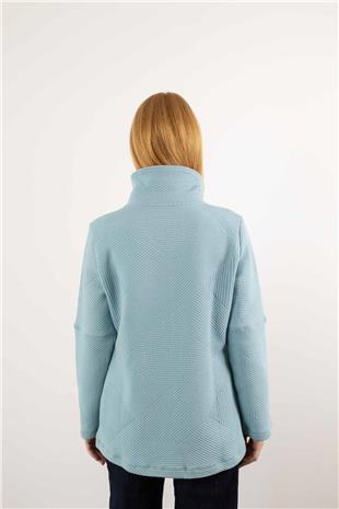 Yaka Detaylı Fermuarlı Cepli Şerit Desenl Örme Ceket