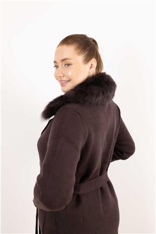 Yaka Kürk Detaylı Cepli Uzun Kollu Hırka