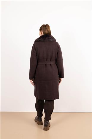 Yaka Kürk Detaylı Cepli Uzun Kollu Hırka