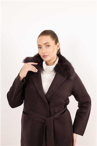 Yaka Kürk Detaylı Cepli Uzun Kollu Hırka