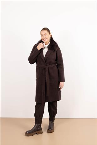 Yaka Kürk Detaylı Cepli Uzun Kollu Hırka