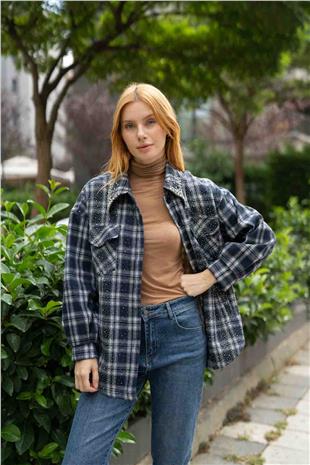 Yaka Taş Baskı Detaylı İçi Pelüş Oduncu Gömlek