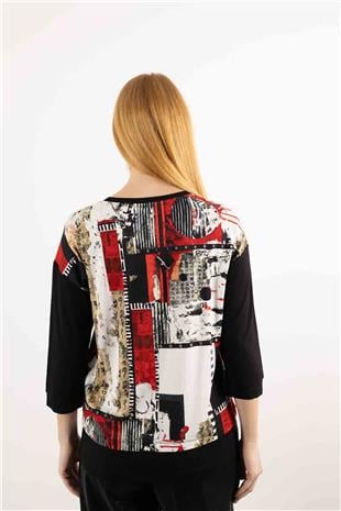 Yaka Taş Baskı Ve Yazı Desenli Örme Bluz