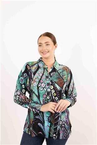 Yaka Ve Düğme Detaylı Karışık Desenli Gömlek