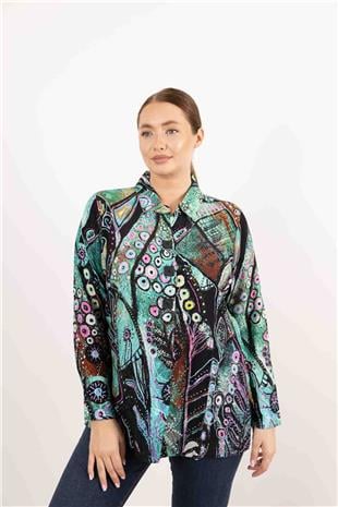 Yaka Ve Düğme Detaylı Karışık Desenli Gömlek