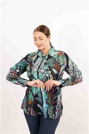 Yaka Ve Düğme Detaylı Karışık Desenli Gömlek