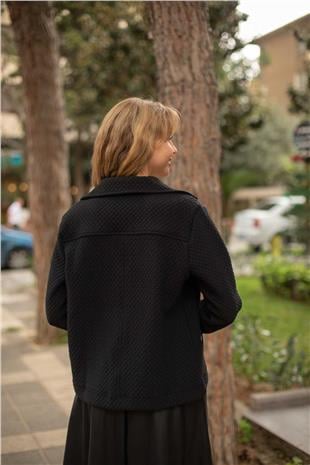 Fermuarlı Ve Cepli  Beli Lastikli Örme Hırka