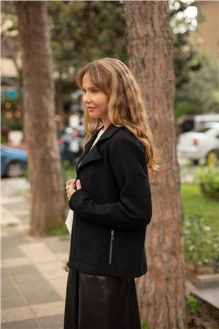 Fermuarlı Ve Cepli  Beli Lastikli Örme Hırka