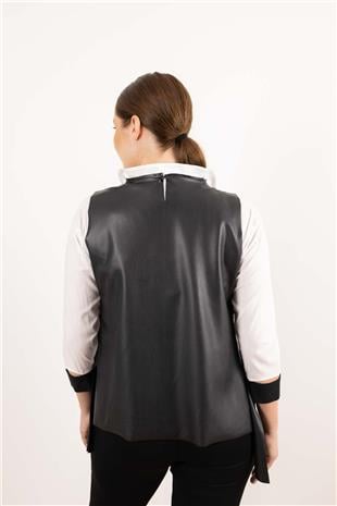 Yanları Bağlama Detaylı Önü Büzğülü Deri Yelek