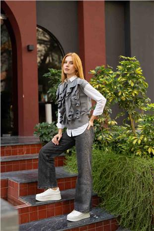 Yanları Taş Baskı Detaylı Kot Pantolon