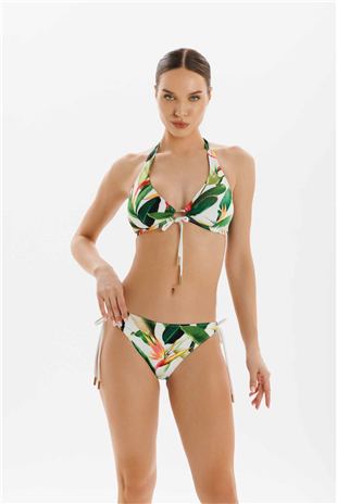 Yaprak Desen Detaylı Gold Taşlı Kadın Bikini