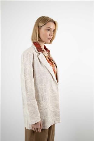 Yaprak Nakış İşleme Detay Keten Blazer