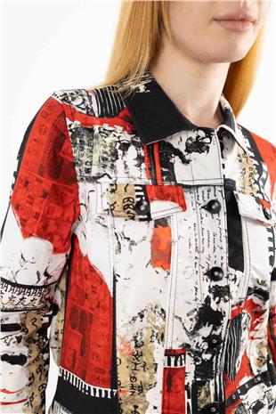 Yazı Baskı Desenli Cepli Örme Ceket