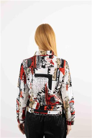 Yazı Baskı Desenli Cepli Örme Ceket