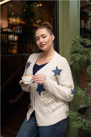 Yıldız Baskı Ve Pul Payetli Düğmeli Hırka