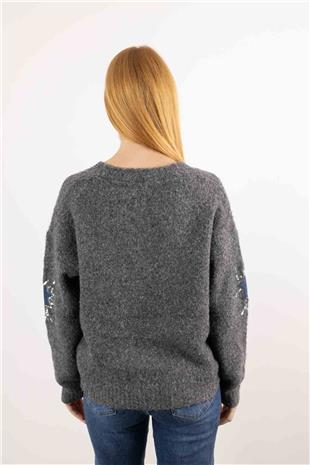 Yıldız Baskı Ve Pul Payetli Düğmeli Hırka