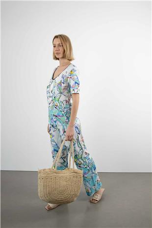 Yuvarlak Desen Hasır Omuz Çantası