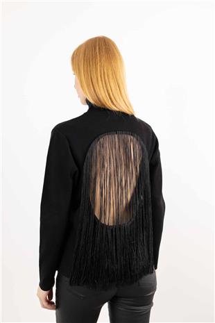 Yuvarlak Desen Uzun Püskül Detay Kazak