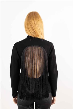 Yuvarlak Desen Uzun Püskül Detay Kazak