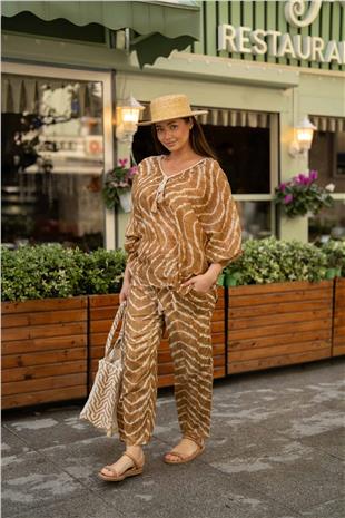 Zebra Desen Detaylı Vual Kadın Pantolon