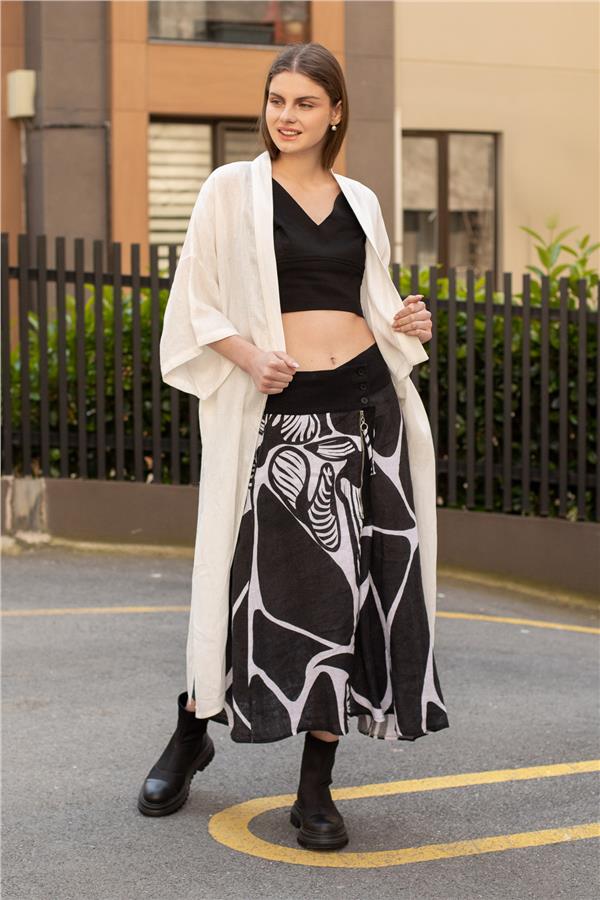 Bel Bağlama Detay Dökümlü Kimono