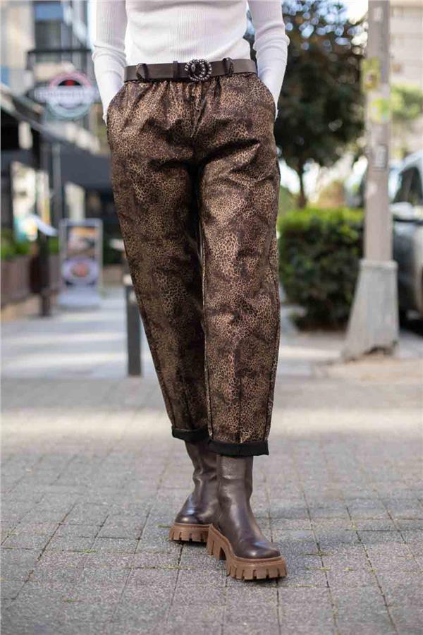 Dalgalı Leoplar Desenli Likralı Pantolon