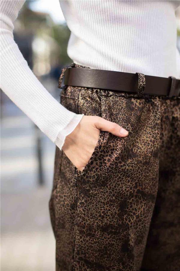 Dalgalı Leoplar Desenli Likralı Pantolon