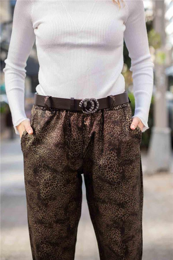 Dalgalı Leoplar Desenli Likralı Pantolon