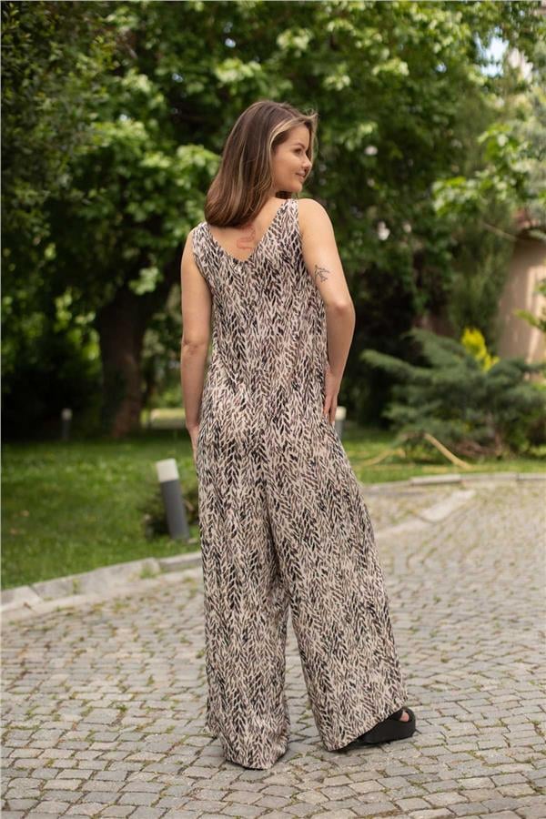 Leopar Desen Askılı Tulum