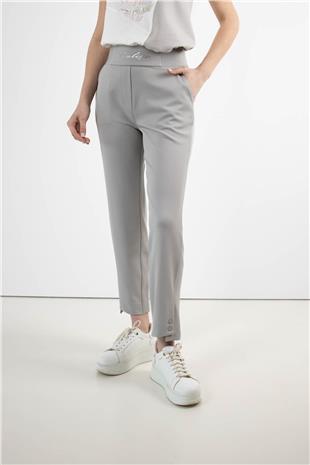 Bel Lastik Ve Yazı Detaylı Paça Çıtçıtlı Pantolon