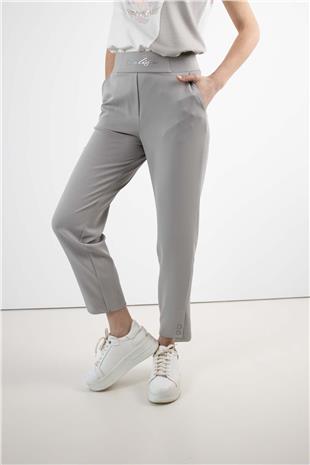 Bel Lastik Ve Yazı Detaylı Paça Çıtçıtlı Pantolon