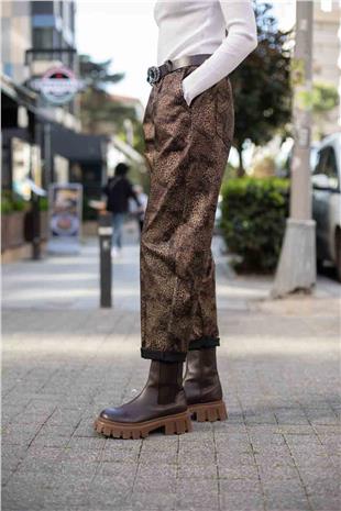 Dalgalı Leoplar Desenli Likralı Pantolon