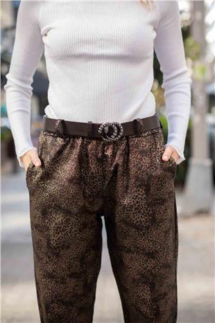 Dalgalı Leoplar Desenli Likralı Pantolon