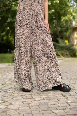 Leopar Desen Askılı Tulum
